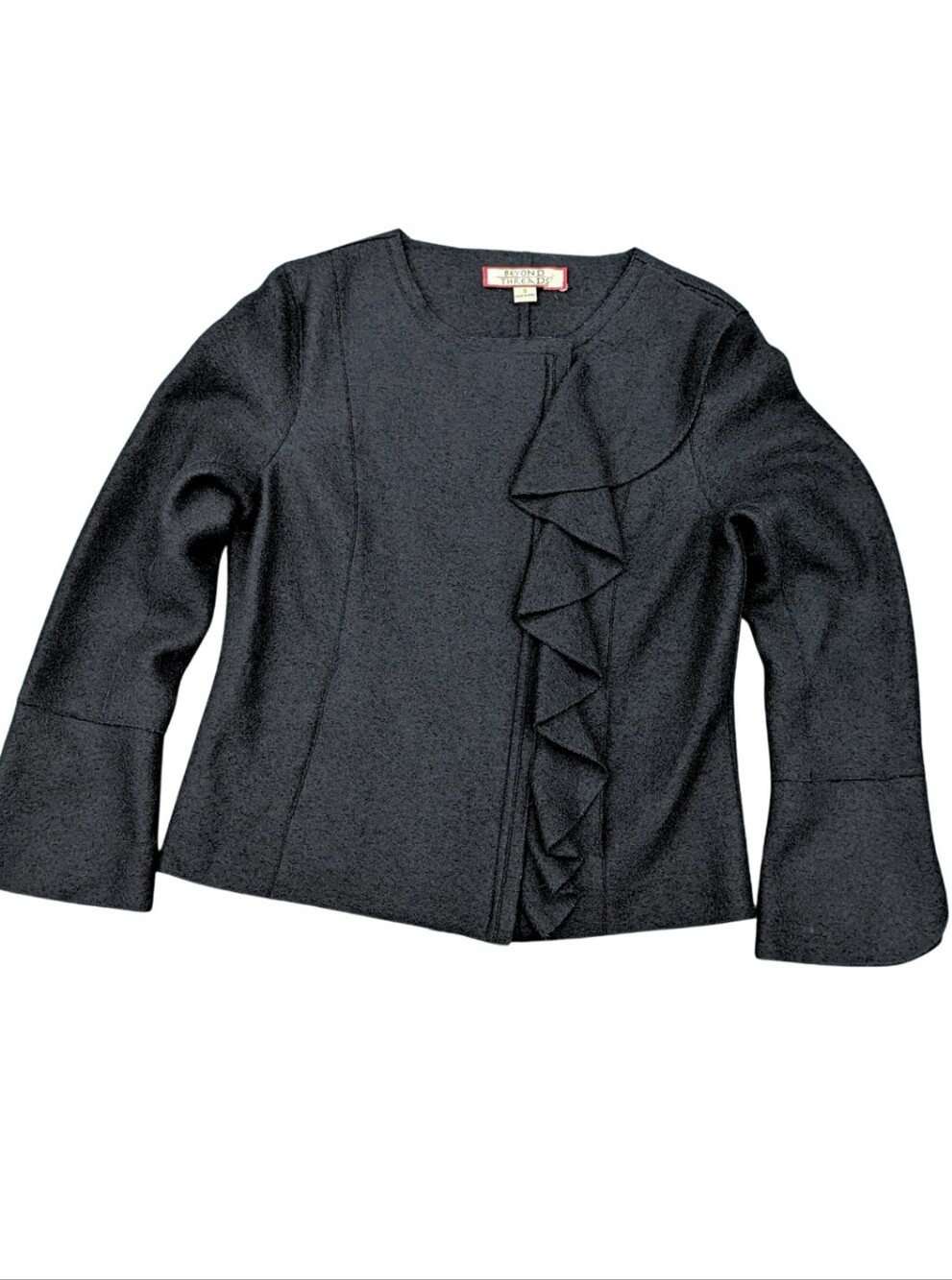 Beyond Threads Madeline Felted Alpaca Wool Ruffle Front Jacket Black Small